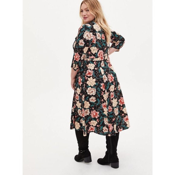 Torrid Floral Button Midi Challis Shirt Dress Black Plus Size 3 3X H14301 - Picture 11 of 16